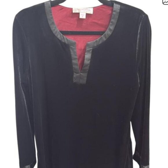 Black Velvet V-Neck Long-Sleeve Tunic Small - Picture 7 of 7